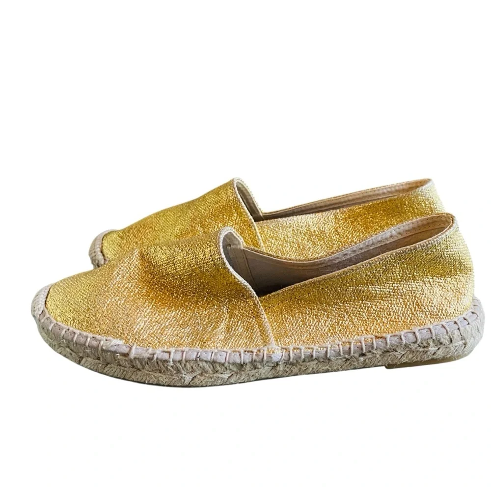 J. Crew Made-in-Spain espadrille Flats in Gold Metallic Canvas